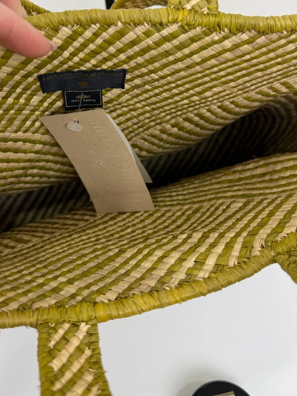 Helen Kaminski Cebu Medium Raffia Tote Bag NWT Green Natural Woven